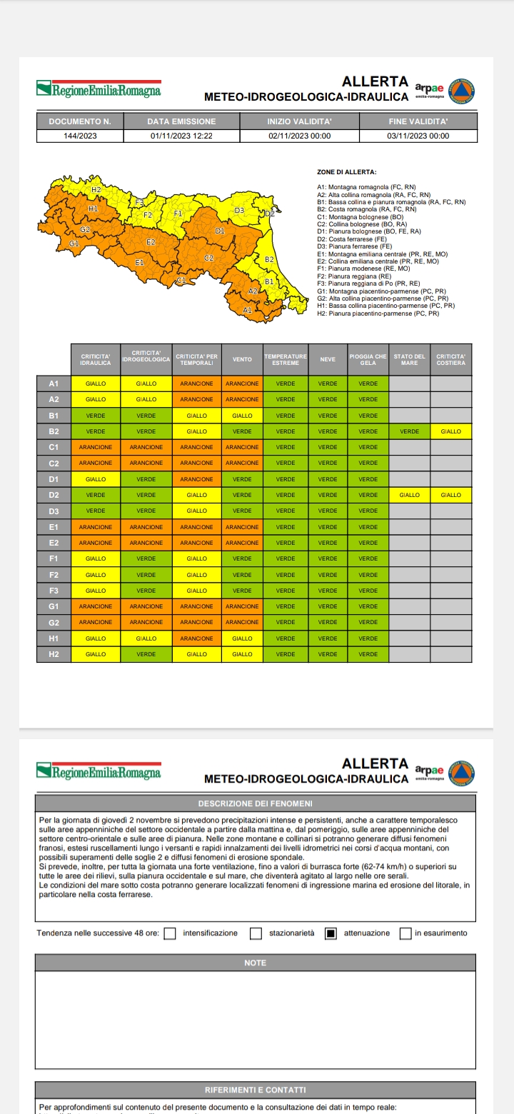 Allerta Meteo il 2 novembre